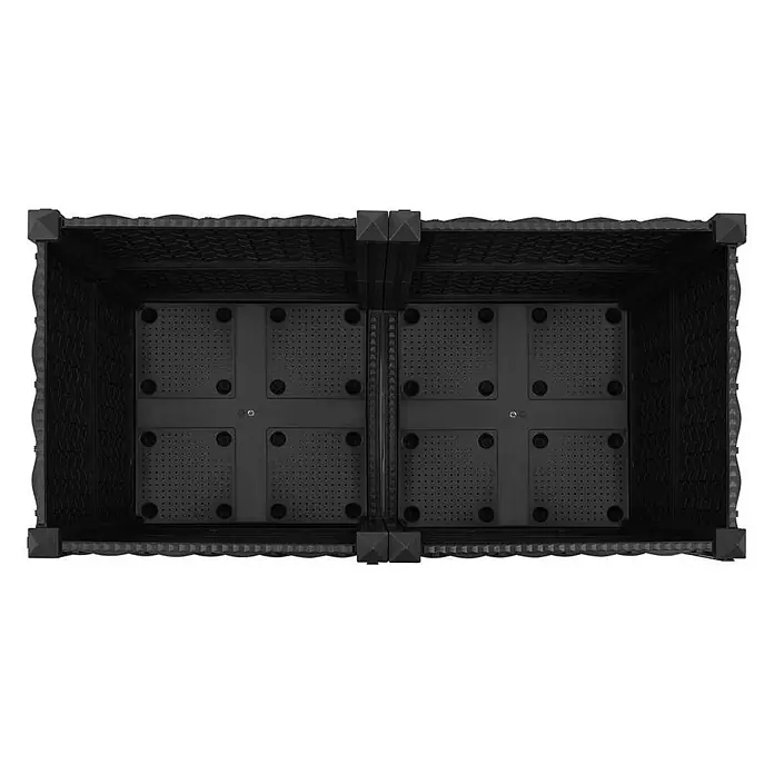 Furnicato Hochbeet - 80 x 40 x 38 cm, Kunststoff, Schwarz - Schwarzes rechteckiges Pflanzgefäß mit zwei Innenfächern und perforierten Böden zur Drainage.