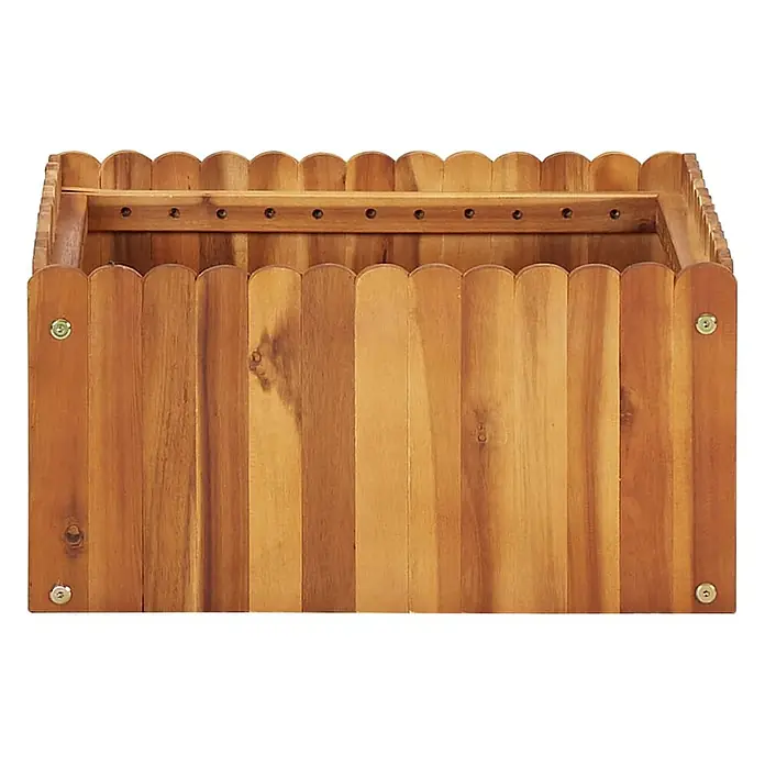 Furnicato Hochbeet - 50 x 50 x 25 cm, Holz, Braun - Rechteckiger Pflanzkasten aus braunem Akazienholz mit gewellten Lamellen und Metallbefestigungen.