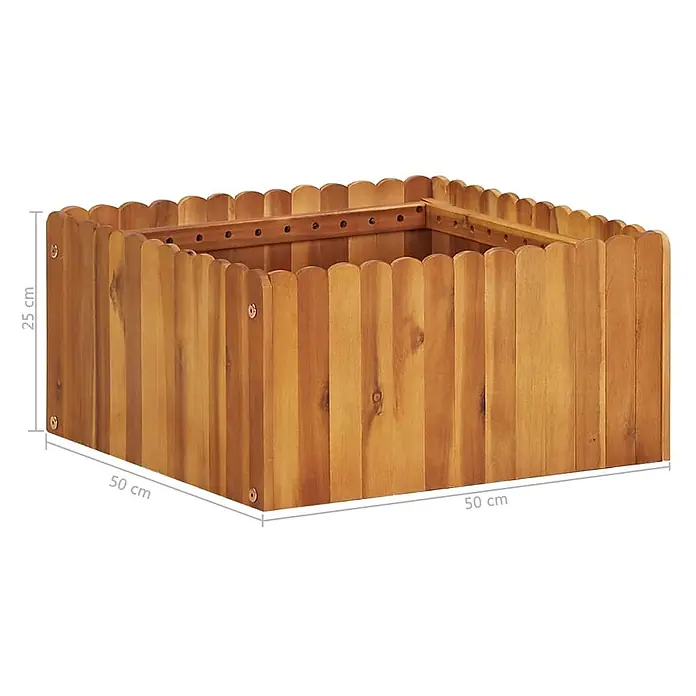 Furnicato Hochbeet - 50 x 50 x 25 cm, Holz, Braun - Quadratisches Hochbeet aus braunem Holz mit wellenförmigem Rand, 50x50x25 cm.
