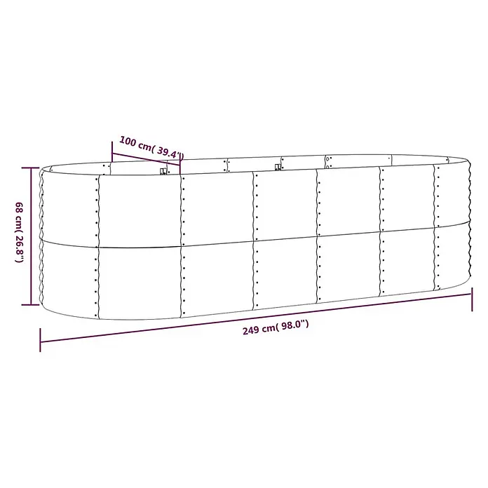 Furnicato Hochbeet - 249 x 100 x 68 cm, Stahl, Grau - Ein ovales Hochbeet aus verzinkten Stahlplatten, 249x100x68 cm groß.