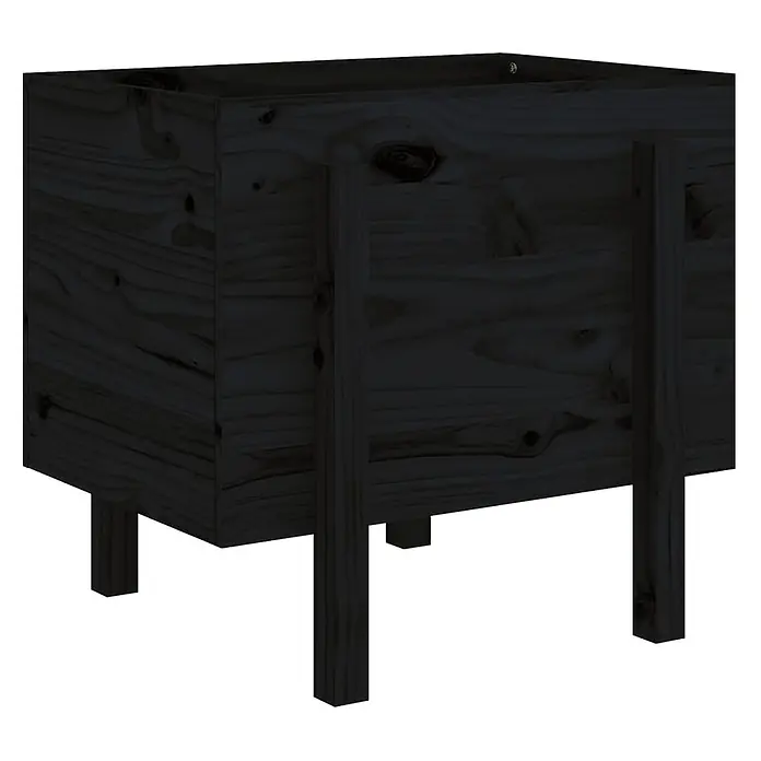 Furnicato Hochbeet - 50 x 62 x 57 cm, Holz, Schwarze Kiefer - Dunkler Pflanzkasten aus Holz mit sichtbarer Maserung und Beinen.