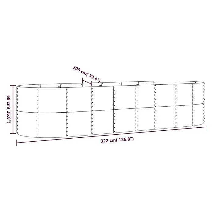 Furnicato Hochbeet - 322 x 100 x 68 cm, Stahl, Anthrazit - Ovales Hochbeet aus verzinktem Stahl, 322 cm lang, 100 cm breit und 68 cm hoch, mit genieteten Paneelen.