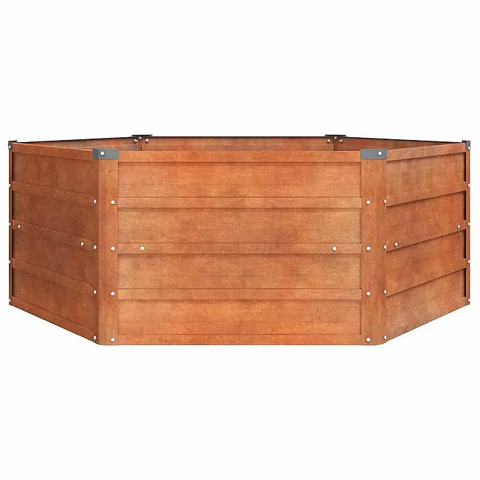 Furnicato Hochbeet - 129 x 129 x 45 cm, Stahl, Braun - Sechseckiges braunes Hochbeet aus Holz mit Metalleckbeschlägen, ideal zum Gärtnern.