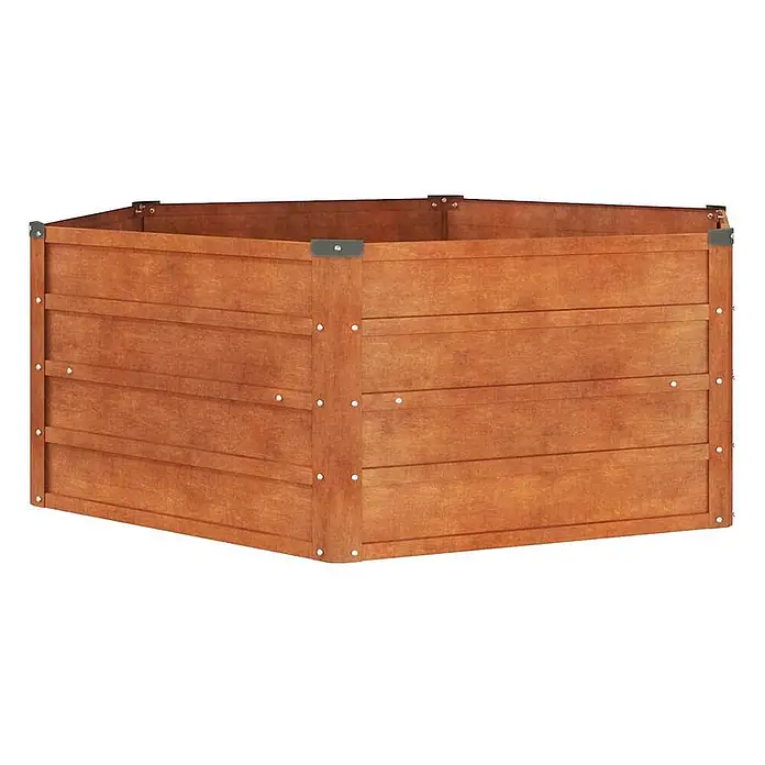 Furnicato Hochbeet - 129 x 129 x 45 cm, Stahl, Braun - Sechseckiges braunes Hochbeet aus Holz mit Metalleckverbindern.