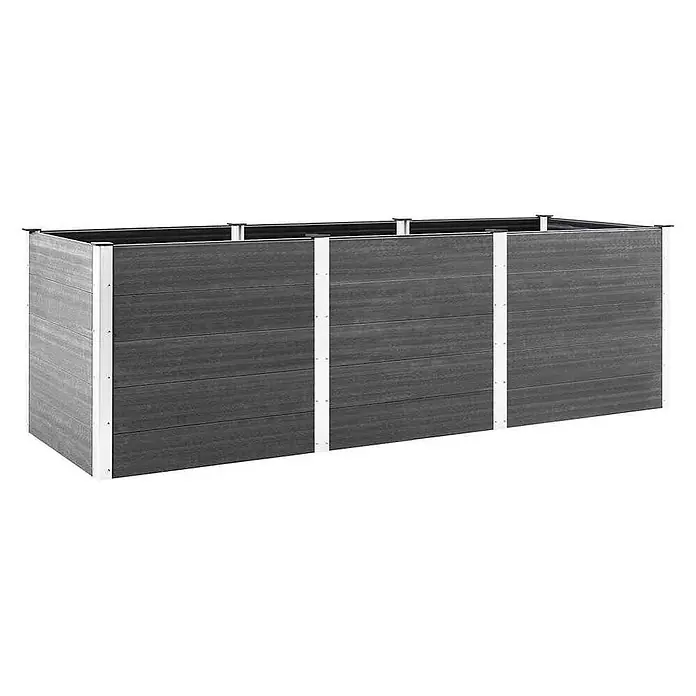 Furnicato Hochbeet - 100 x 300 x 91 cm, Verbundwerkstoff, Grau - Dunkelgraues Hochbeet aus WPC-Planken mit silbernen Aluminiumrahmen. Es hat drei Abschnitte.