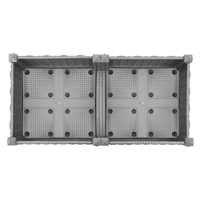 Furnicato Hochbeet - 80 x 40 x 23 cm, Kunststoff, Hellgrau - Grau modulares Kunststoff-Hochbeet, Draufsicht, mit perforiertem Boden für die Entwässerung.
