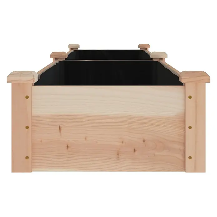 Furnicato Hochbeet - 240 x 45 x 25 cm, Holz, Natur - Hellbraunes Hochbeet aus Holz mit schwarzer Folie, verzierten Eckpfosten und goldenen Befestigungen.