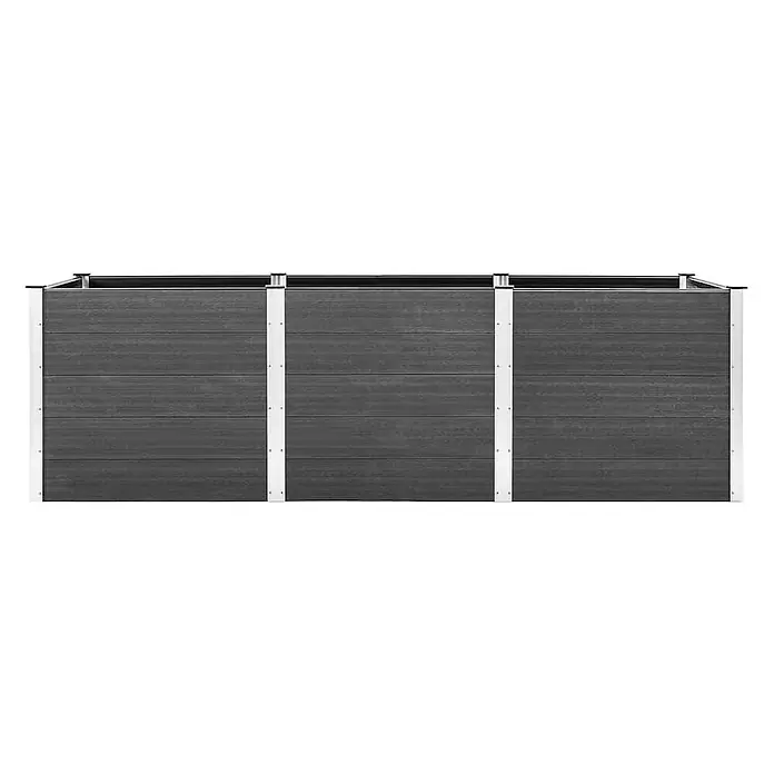 Furnicato Hochbeet - 100 x 300 x 91 cm, Verbundwerkstoff, Grau - Modulares, dunkelgraues Hochbeet mit silbernen Metallpfosten und Oberrahmen.