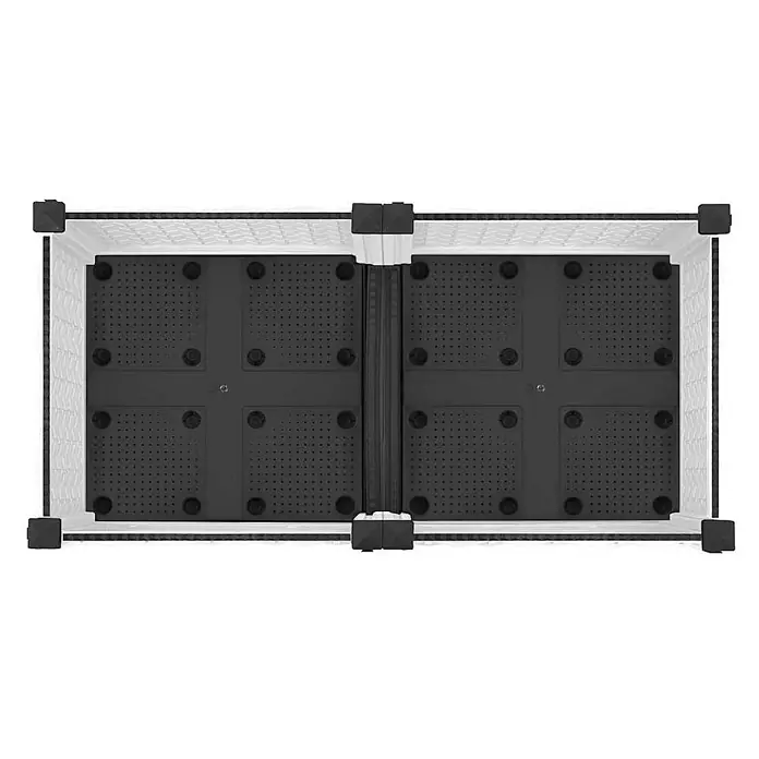 Furnicato Hochbeet - 80 x 40 x 23 cm, Kunststoff, Weiß - Aufsicht auf eine modulare, schwarz-weiße Kunststoff-Aufbewahrungs- oder Pflanzkiste mit gelochten Bodenplatten und Eckverbindern.