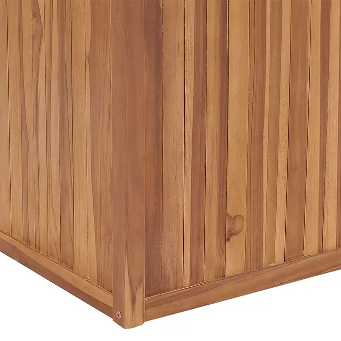 Furnicato Hochbeet - 100 x 50 x 70 cm, Holz, Braun - Ecke eines Latten-Pflanzgefäßes oder einer Aufbewahrungsbox aus Teakholz mit Naturfinish.