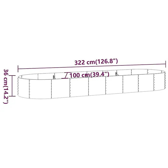 Furnicato Hochbeet - 322 x 100 x 36 cm, Stahl, Braun - Ovales Hochbeet mit den Maßen 322 cm Länge, 100 cm Breite und 36 cm Höhe.