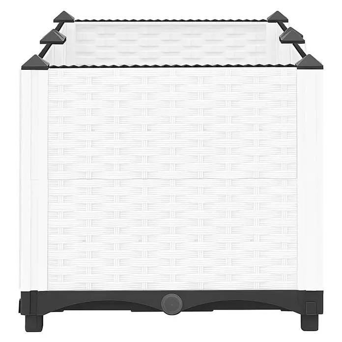 Furnicato Hochbeet - 40 x 80 x 38 cm, Kunststoff, Weiß - Weißer rechteckiger Pflanzkübel mit geflochtener Rattan-Optik und schwarzen Akzenten.