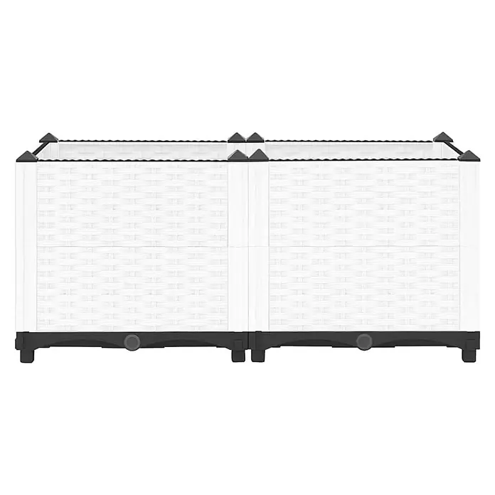 Furnicato Hochbeet - 40 x 80 x 38 cm, Kunststoff, Weiß - Weißer Kunststoff-Aufbewahrungsschrank mit geflochtener Textur, dunkelgrauen Kappen und Basis.