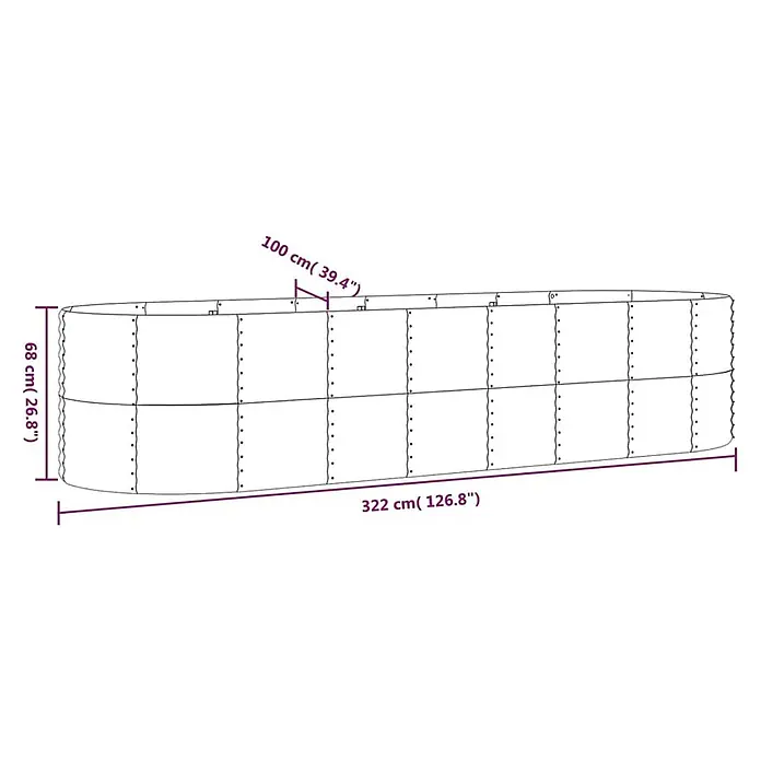 Furnicato Hochbeet - 322 x 322 x 68 cm, Stahl, Grau - Ovales Hochbeet mit Maßen: 322 cm lang, 100 cm breit und 68 cm hoch.