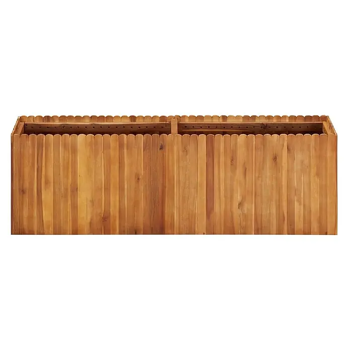 Furnicato Hochbeet - 150 x 30 x 50 cm, Holz, Braun - Langes, rechteckiges Blumenkübel aus braunem Akazienholz mit vertikalen Latten und gewellten Rändern.
