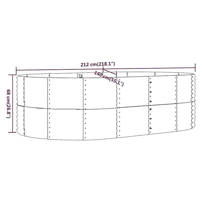 Furnicato Hochbeet - 212 x 140 x 68 cm, Stahl, Anthrazit - Ovales Hochbeet aus verzinktem Stahl, 68 cm hoch, 212 cm lang, 140 cm breit.