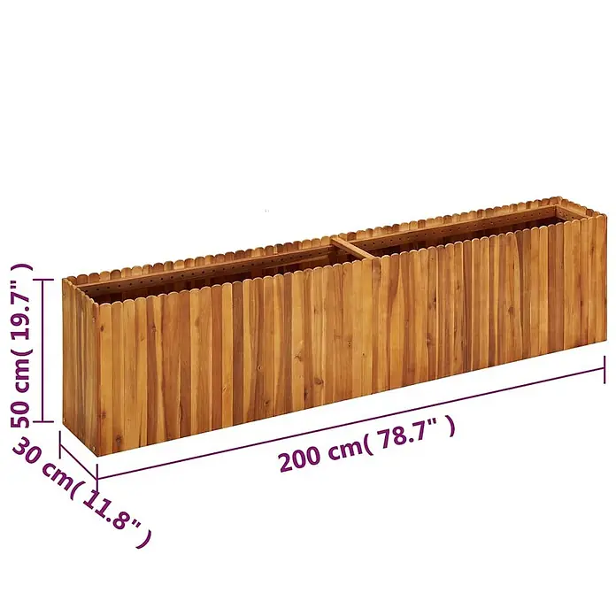 Furnicato Hochbeet - 200 x 30 x 50 cm, Holz, Braun - Langes, braunes Holz-Pflanzgefäß mit zwei Fächern, 200x30x50 cm.