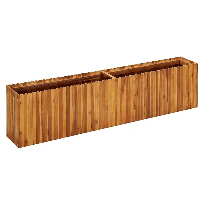 Furnicato Hochbeet - 200 x 30 x 50 cm, Holz, Braun - Langes, rechteckiges Pflanzgefäß aus Akazienholzlatten mit wellenförmiger Oberkante.