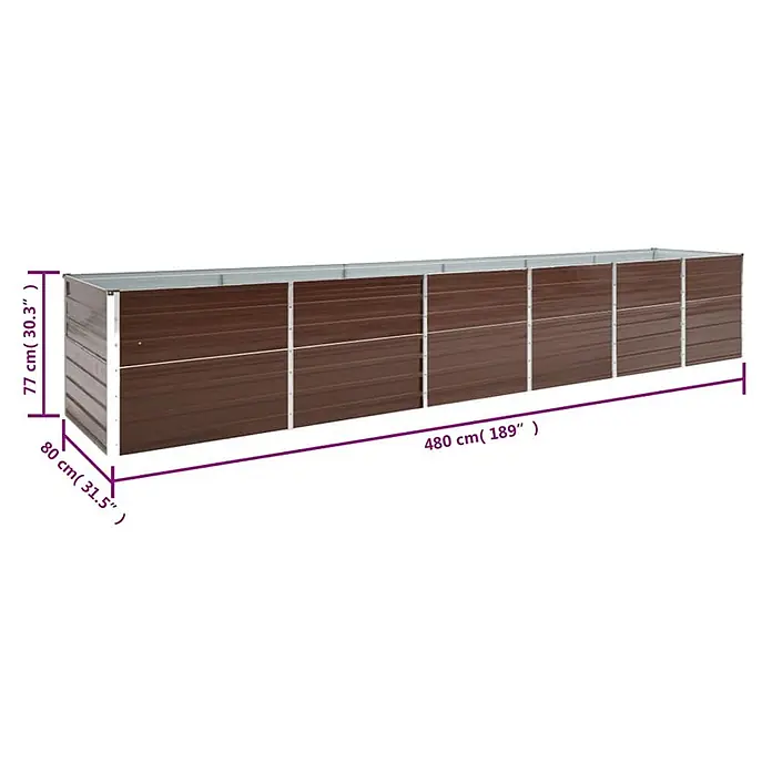 Furnicato Hochbeet - 480 x 80 x 77 cm, Stahl, Braun - Langes braunes Metall-Hochbeet, 480x80x77 cm (LxBxH).