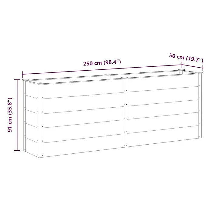 Furnicato Hochbeet - 50 x 250 x 91 cm, Verbundwerkstoff, Grau - Rechteckiges Hochbeet, 250 cm lang, 50 cm breit und 91 cm hoch.