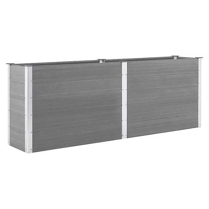 Furnicato Hochbeet - 50 x 250 x 91 cm, Verbundwerkstoff, Grau - Langes graues Hochbeet aus Verbundmaterial mit weißen Metallpfosten.