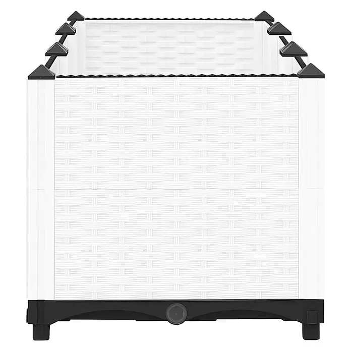 Furnicato Hochbeet - 120 x 40 x 38 cm, Kunststoff, Weiß - Weißer Pflanzkübel in Rattan-Optik mit schwarzem Rand und Boden, inklusive Ablaufloch.