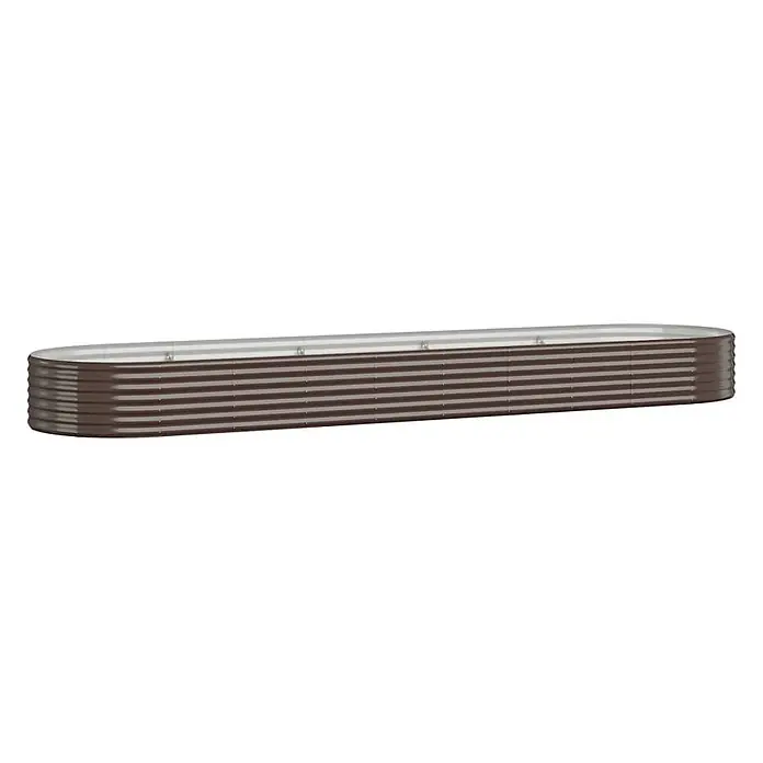 Furnicato Hochbeet - 396 x 100 x 36 cm, Stahl, Braun - Braunes Wellblech-Hochbeet in ovaler Form, zum Bepflanzen.