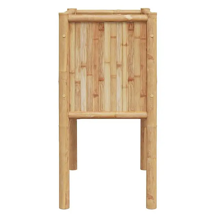 Furnicato Hochbeet - 70 x 35 x 70 cm, Naturmaterialien, Braun - Rechteckiger Bambus-Pflanzkasten mit Lamellenwänden und vier Beinen, helle Holzfarbe.