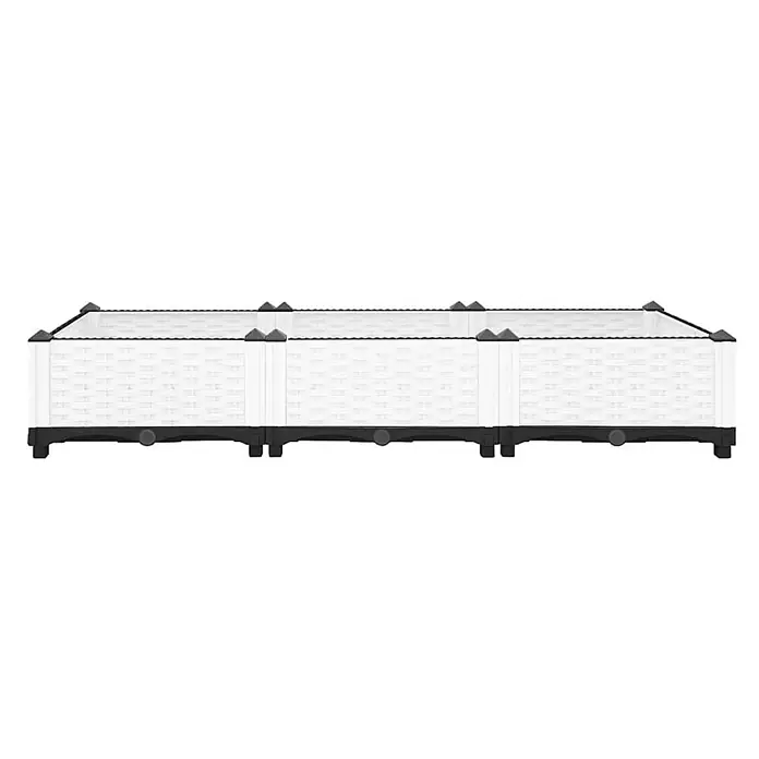 Furnicato Hochbeet - 120 x 40 x 23 cm, Kunststoff, Weiß - Weißes modulares Hochbeet mit geflochtener Struktur und schwarzen Bodenträgern und Verbindern.