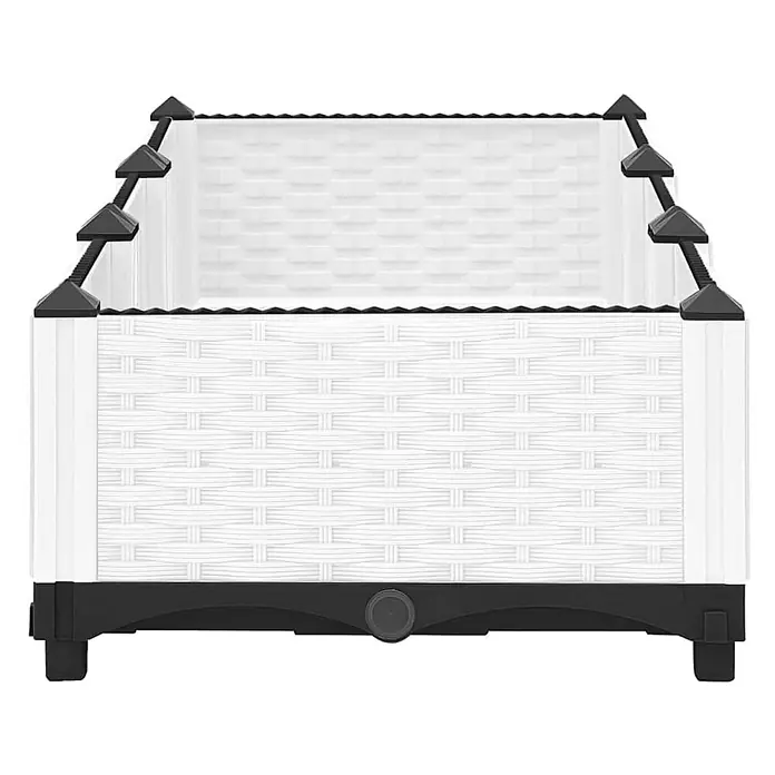 Furnicato Hochbeet - 120 x 40 x 23 cm, Kunststoff, Weiß - Weißes Hochbeet aus Kunststoff mit Rattanmuster, schwarzem Rahmen, Füßen und Zierkappen, ideal zum Bepflanzen.
