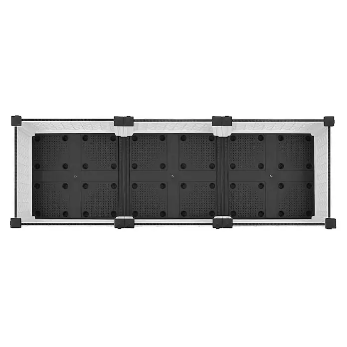 Furnicato Hochbeet - 120 x 40 x 23 cm, Kunststoff, Weiß - Rechteckiges, modulares Hochbeet aus schwarzem und weißem Kunststoff mit drei perforierten Abschnitten, Draufsicht.