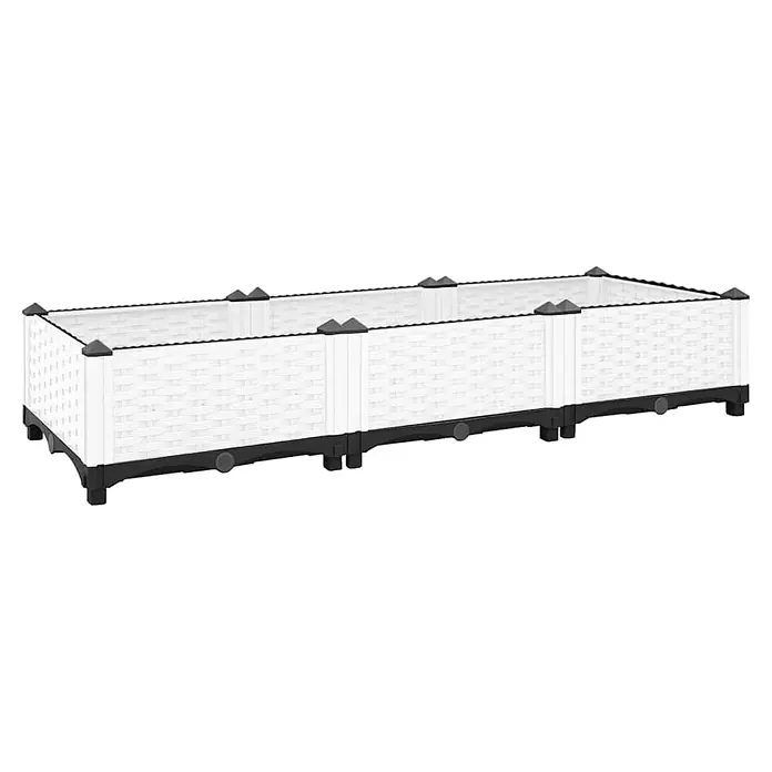 Furnicato Hochbeet - 120 x 40 x 23 cm, Kunststoff, Weiß - Modulares weißes Hochbeet aus geflochtenem Kunststoff mit schwarzen Stützen.