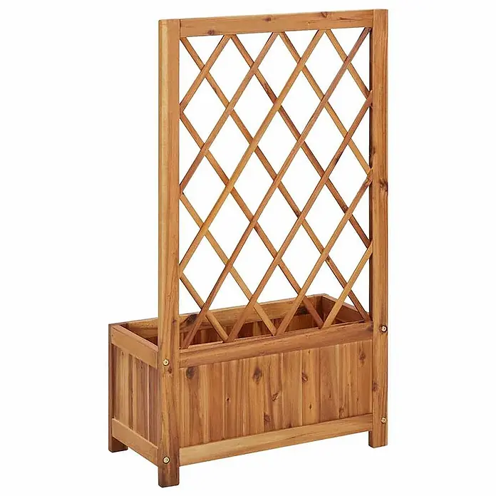 Furnicato Hochbeet Akazien-Massivholz geölt - 55 x 28 x 100 cm, Holz, Braun - Hölzerner Pflanzkasten mit integriertem Rankgitter für Kletterpflanzen.