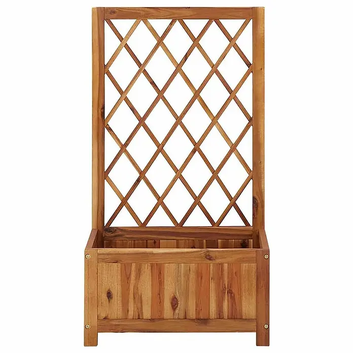 Furnicato Hochbeet Akazien-Massivholz geölt - 55 x 28 x 100 cm, Holz, Braun - Brauner Holz-Pflanzkasten mit integriertem Rankgitter für Kletterpflanzen.