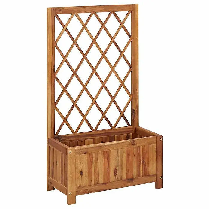 Furnicato Hochbeet Akazien-Massivholz geölt - 55 x 28 x 100 cm, Holz, Braun - Hölzerner Pflanzkasten mit integriertem Spalier für Kletterpflanzen.