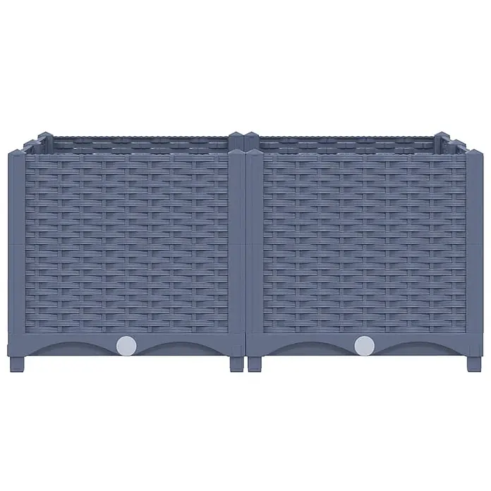 Furnicato Hochbeet Polypropylen Blaugrau - 80 x 80 x 38 cm, Kunststoff, Blaugrau - Graues Hochbeet im Rattan-Look für Pflanzen, bestehend aus zwei verbundenen Abschnitten.