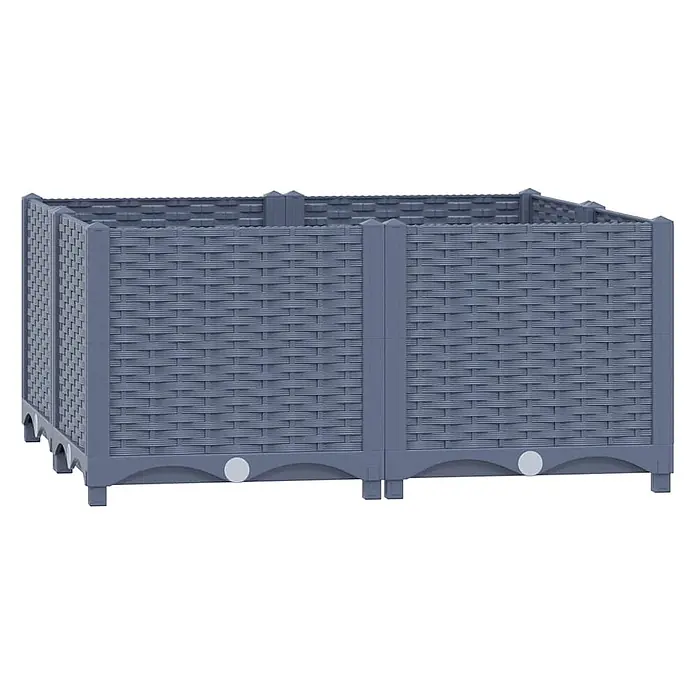 Furnicato Hochbeet Polypropylen Blaugrau - 80 x 80 x 38 cm, Kunststoff, Blaugrau - Graues Rattan-Optik Hochbeet aus Kunststoff.
