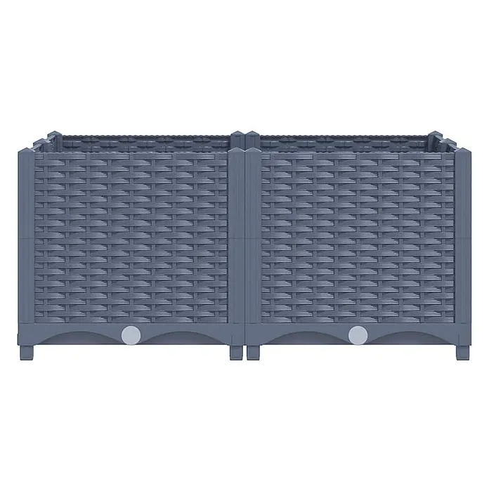 Furnicato Hochbeet Polypropylen Blaugrau - 80 x 80 x 38 cm, Kunststoff, Blaugrau - Dunkelgrauer modularer Kunststoff-Pflanzkasten mit Rattan-Geflechtoptik und Drainagelöchern.
