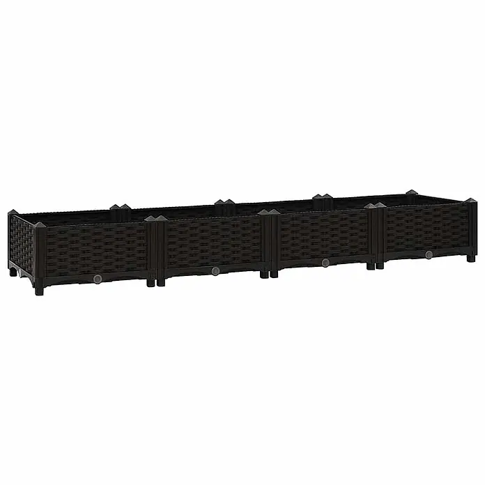 Furnicato Hochbeet - 160 x 40 x 23 cm, Kunststoff, Schwarz - Langes, dunkelbraunes, geflochtenes modulares Hochbeet mit mehreren Stützbeinen.