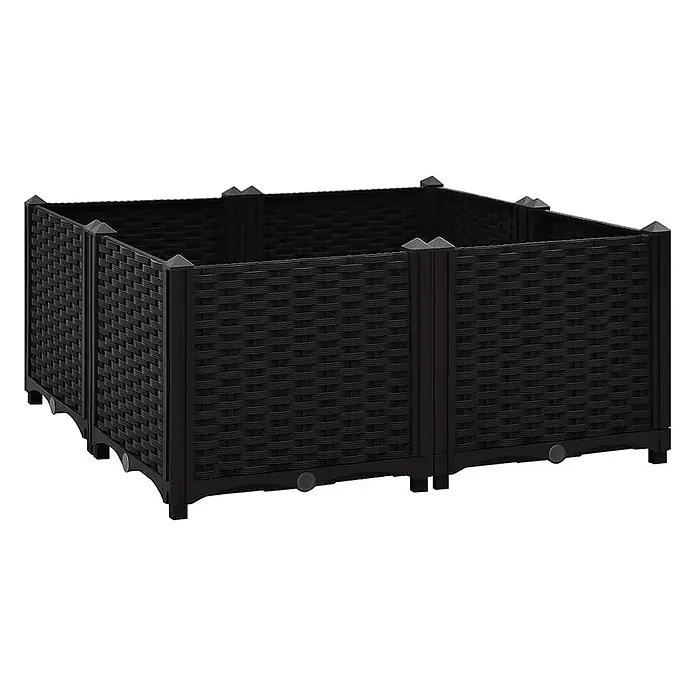 Furnicato Hochbeet Polypropylen - 80 x 80 x 38 cm, Kunststoff, Schwarz - Schwarzes Hochbeet oder Komposter aus Rattan-Kunststoff mit modularen Paneelen und Ablassstopfen.