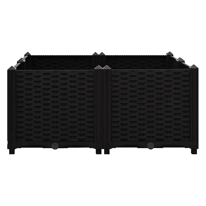 Furnicato Hochbeet Polypropylen - 80 x 80 x 38 cm, Kunststoff, Schwarz - Modulares schwarzes Hochbeet aus geflochtenem Kunststoff in Rattan-Optik mit Ablassstopfen.