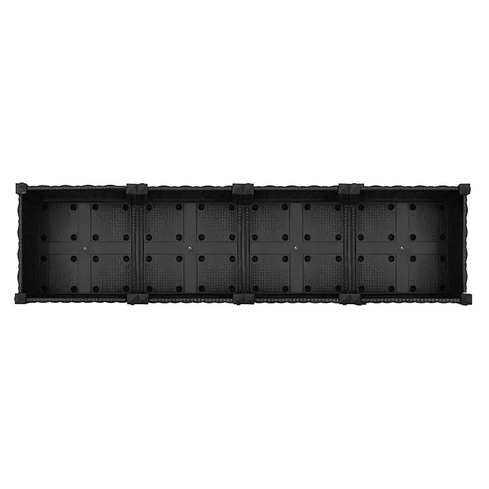 Furnicato Hochbeet - 160 x 40 x 71 cm, Kunststoff, Schwarz - Draufsicht auf ein langes, schwarzes Hochbeet aus Kunststoff mit modularer Bauweise und perforiertem Drainageboden.