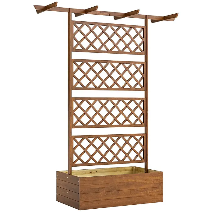Furnicato Hochbeet - 160 x 55 x 183 cm, Holz, Orange - Brauner Holz-Pflanzkasten mit hohem Rankgitter, ideal für Kletterpflanzen.