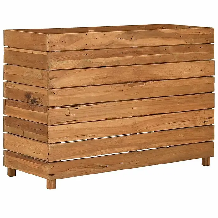 Furnicato Hochbeet - 40 x 100 x 72 cm, Holz, Braun - Rechteckiger Pflanzkasten aus Teakholzlamellen mit kurzen Beinen.