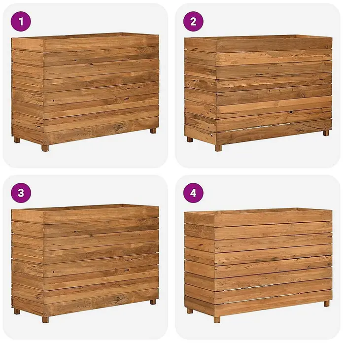 Furnicato Hochbeet - 40 x 100 x 72 cm, Holz, Braun - Vier rechteckige Holzpflanzkübel mit Lattenseiten und kurzen Füßen.