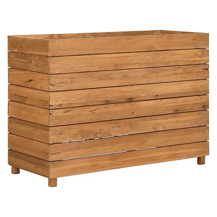Furnicato Hochbeet - 40 x 100 x 72 cm, Holz, Braun - Hellbrauner, rechteckiger Pflanzkasten aus Holzleisten, auf kleinen Füßen stehend.