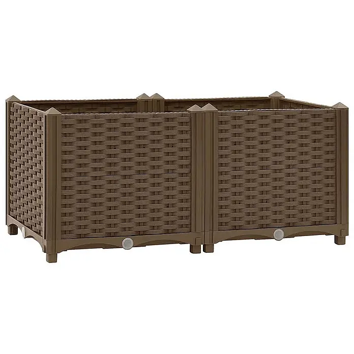 Furnicato Hochbeet - 80 x 40 x 38 cm, Kunststoff, Braun - Braunes rechteckiges Hochbeet im Rattan-Stil mit geflochtener Textur und Ablassstopfen.