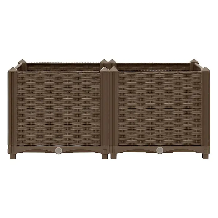Furnicato Hochbeet - 80 x 40 x 38 cm, Kunststoff, Braun - Modulares braunes Pflanzgefäß aus Kunststoff in Rattan-Optik mit Zierpfosten und Drainage.
