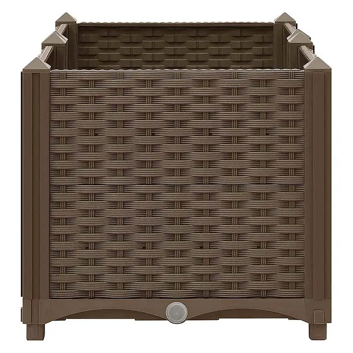 Furnicato Hochbeet - 80 x 40 x 38 cm, Kunststoff, Braun - Brauner rechteckiger Pflanzkübel mit Rattan-Optik und Ablassschraube.