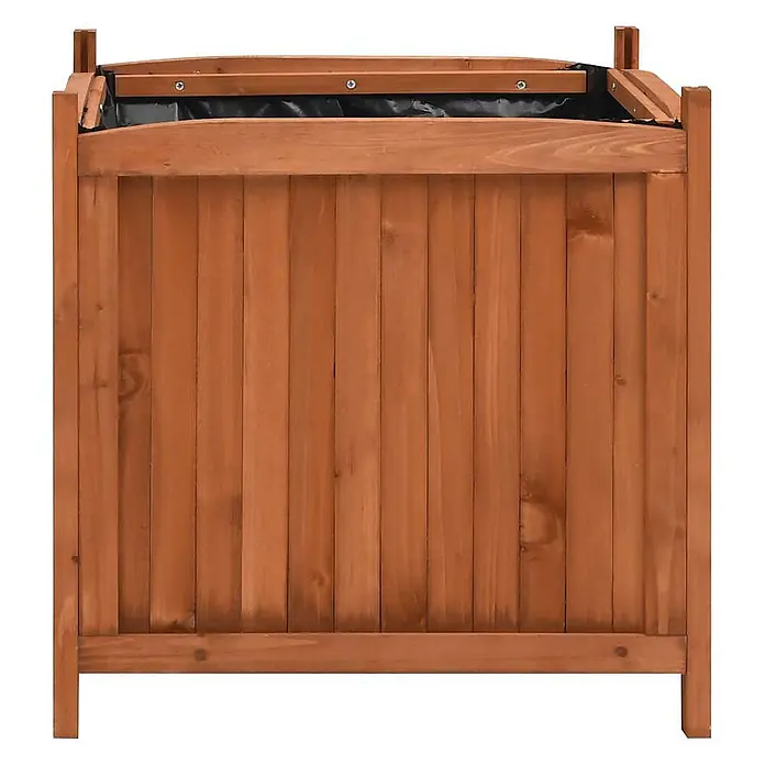 Furnicato Hochbeet Tannenholz lasiert - 50 x 50 x 50 cm, Holz, Braun - Brauner Holz-Pflanzkasten mit Lamellenwänden und schwarzer Innenauskleidung.